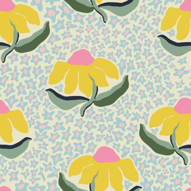 Vektör retro çiçek illüstrasyon motifi kusursuz tekrarlama motifi moda ve ev mutfak baskı kumaş dijital sanat eserleri