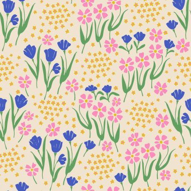Vector ditsy çiçek illüstrasyonu kusursuz tekrarlanmayan desen moda ve ev yapımı dijital sanat eserleri