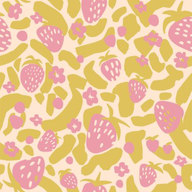 Vektör el çizimi çilek karalama çizimi kusursuz tekrarlama modamız ve ev dekorasyonu dijital sanat eserimiz