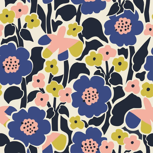 Vektör İskandinav tasarımı çiçek çizimi kusursuz tekrarlanmayan desen moda ve ev dekoru kumaş dijital sanat eserleri