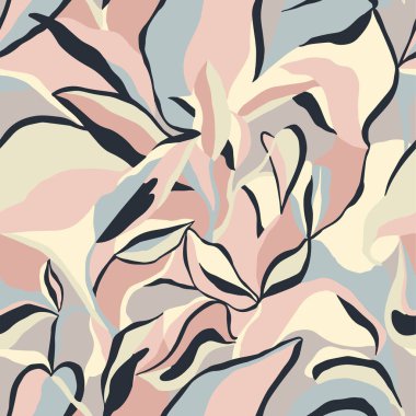 Vektör soyut yaprak ve modern şekiller çizim kusursuz tekrarlama desen moda ve ev dekoru dijital sanat eserleri