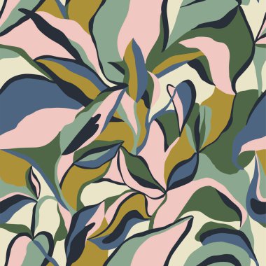 Vektör soyut yaprak ve modern şekiller çizim kusursuz tekrarlama desen moda ve ev dekoru dijital sanat eserleri