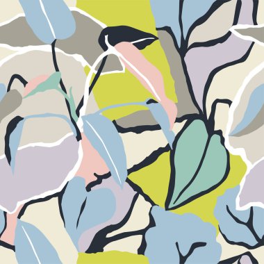 Vektör doğası botanik sanat illüstrasyonundan esinlenmiştir. Kusursuz tekrarlanmayan desen moda ve ev dekoru kumaş baskı dijital sanat eserleri.