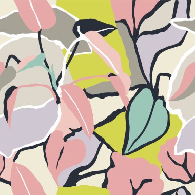 Vektör doğası botanik sanat illüstrasyonundan esinlenmiştir. Kusursuz tekrarlanmayan desen moda ve ev dekoru kumaş baskı dijital sanat eserleri.