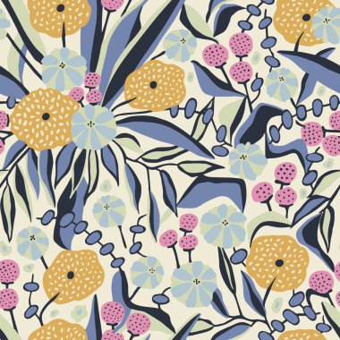 Vektör çiçek buketi botanik illüstrasyon kusursuz tekrarlanmayan desen moda ve ev mutfak kumaşı tasarımı dijital sanat eseri