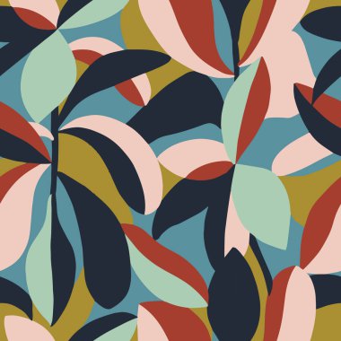 Vektör doğa soyut yaprak temalı çizim kusursuz tekrarlanmayan desen moda ve kumaş dijital sanat eserleri