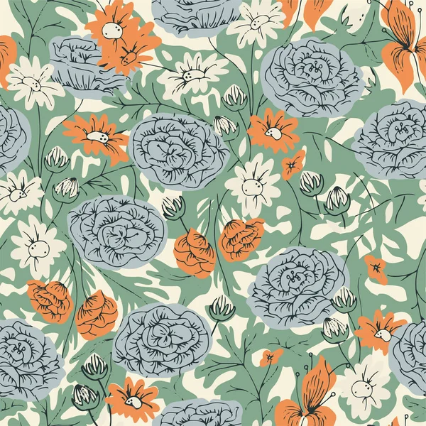 Vektör gül kalem çizimi kusursuz tekrarlanmayan desen moda ve ev dekoru dijital sanat eserleri