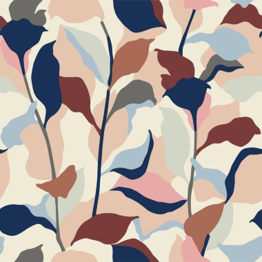 Vektör soyut yaprak çizimi kusursuz tekrarlanmayan desen moda ve ev dekoru tekstil baskı dijital sanat eserleri
