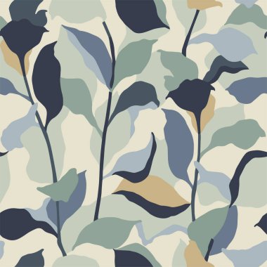 Vektör soyut yaprak çizimi kusursuz tekrarlanmayan desen moda ve ev dekoru tekstil baskı dijital sanat eserleri