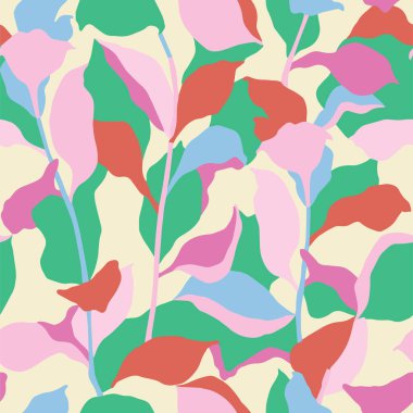 Vektör soyut yaprak çizimi kusursuz tekrarlanmayan desen moda ve ev dekoru tekstil baskı dijital sanat eserleri