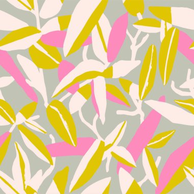 Vektör soyut yaprak çizimi kusursuz tekrarlanmayan desen moda ve ev dekoru kumaş baskı dijital sanat eserleri