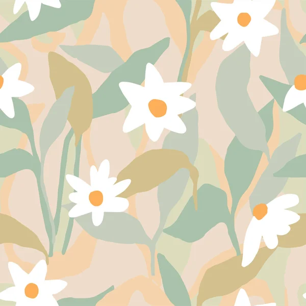 Vector Pastel Color Flower Leaf Illustration Seamless Repeat Pattern Fashion — Image vectorielle