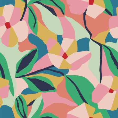 Vektör soyut katmanları çiçek illüstrasyonu kusursuz tekrarlama deseni 