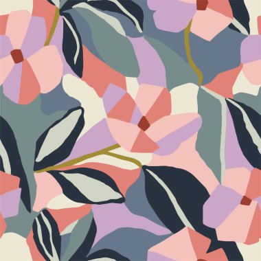 Vektör soyut katmanları çiçek illüstrasyonu kusursuz tekrarlama deseni 