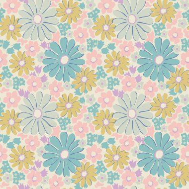 Vektör pastel rengi çiçek pürüzsüz tekrar desenli moda ve ev dekoru kumaş baskılı dijital sanat eserleri