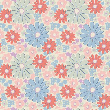 Vektör pastel rengi çiçek pürüzsüz tekrar desenli moda ve ev dekoru kumaş baskılı dijital sanat eserleri