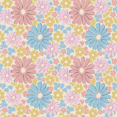 Vektör pastel rengi çiçek pürüzsüz tekrar desenli moda ve ev dekoru kumaş baskılı dijital sanat eserleri