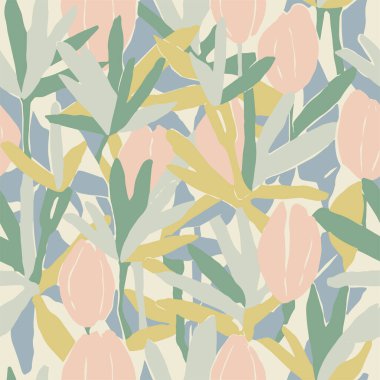 Vektör lale çiçeği çizimi kusursuz tekrar desenli moda ve ev dekoru kumaş desenli dijital sanat eserleri