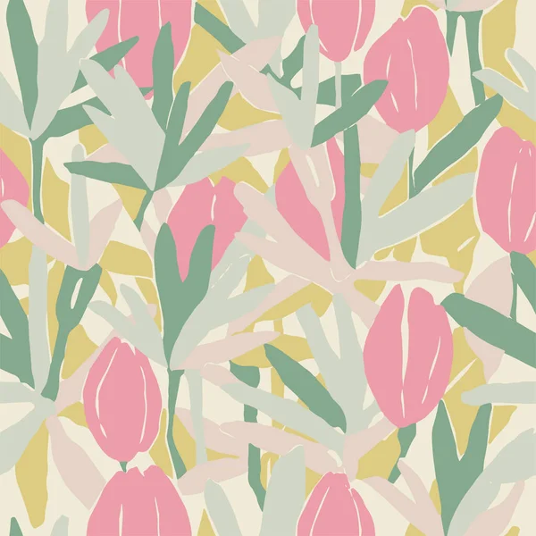 Vector Tulip Flower Illustration Seamless Repeat Pattern Fashion Home Decor — стоковый вектор