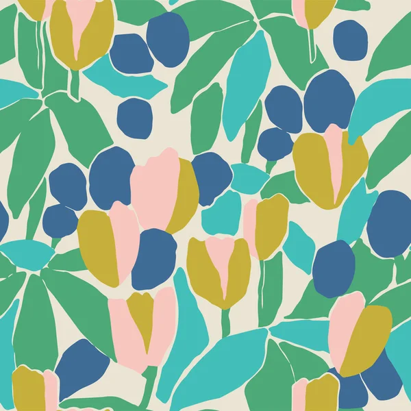 Vector Abstract Tulip Flower Fruit Illustration Seamless Repeat Pattern Fashion — 스톡 벡터