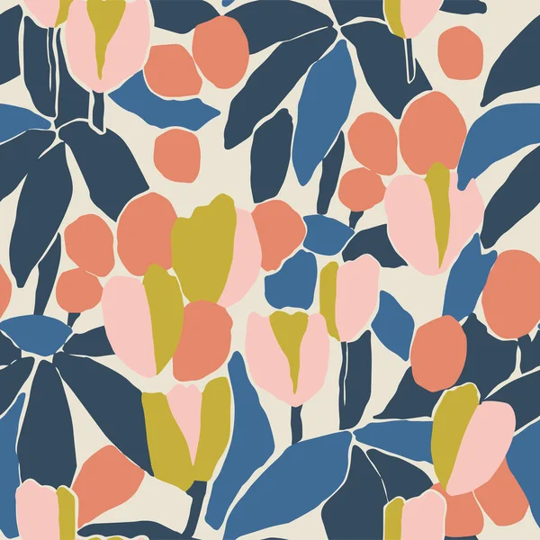 Vector Abstract Tulip Flower Fruit Illustration Seamless Repeat Pattern Fashion — Vetor de Stock