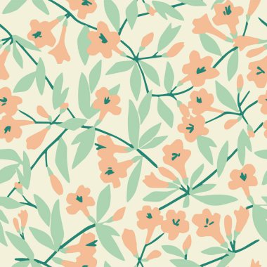 Vector cherry blossom illustration seamless repeat pattern