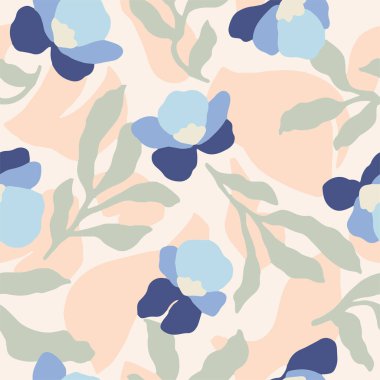 Vector flower and leaf illustration seamless repeat pattern 