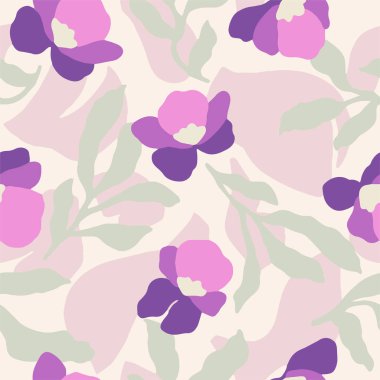 Vector flower and leaf illustration seamless repeat pattern 