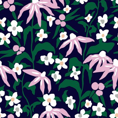 Vector hand-drawn flower illustration seamless repeat pattern 