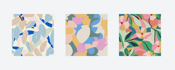 Vector nature themed 3 seamless pattern set 