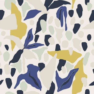 Vector abstract shapes and leaf illustration seamless repeat pattern 