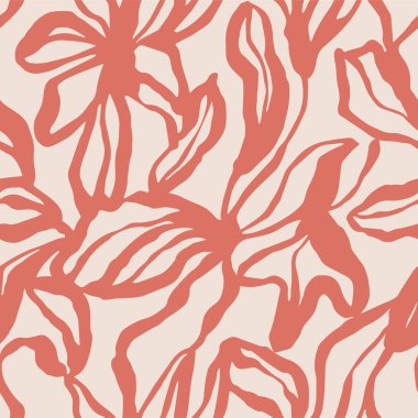 Vector abstract flower and leaf brush artwork seamless repeat pattern 