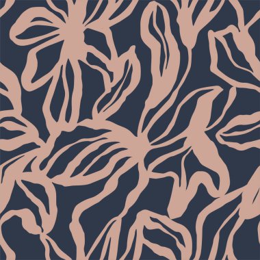 Vector abstract flower and leaf brush artwork seamless repeat pattern 