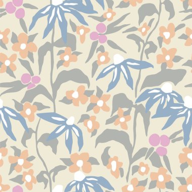Vector hand-drawn flower illustration seamless repeat pattern