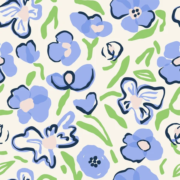 Vector Doodle Flower Illustration Seamless Repeat Pattern — 스톡 벡터