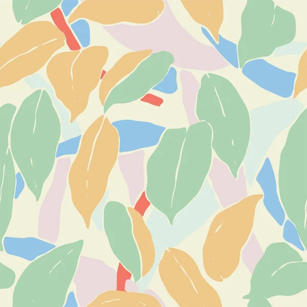 Vector Leaf Shapes Layers Illustration Seamless Repeat Pattern —  Vetores de Stock