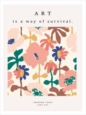  Vektör el çizimi soyut retro çiçek illüstrasyon sanat poster dijital sanat