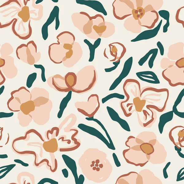 Vector Doodle Flower Illustration Seamless Repeat Pattern — Vettoriale Stock