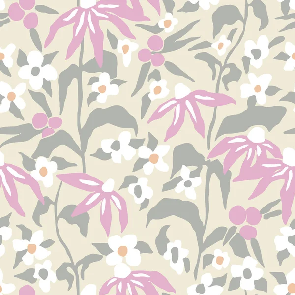 Vector Hand Drawn Flower Illustration Seamless Repeat Pattern — Image vectorielle