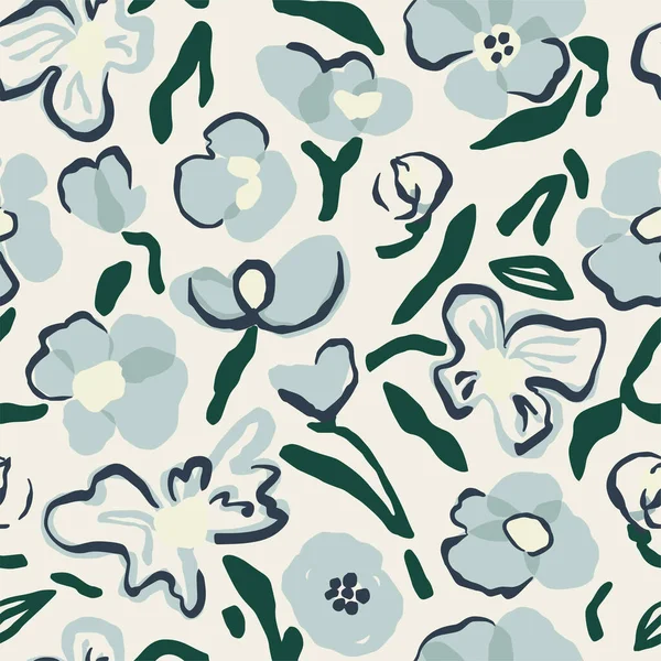 Vector Doodle Flower Illustration Seamless Repeat Pattern — Image vectorielle