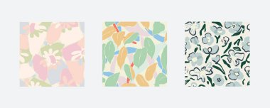 Vektör basit çiçek illüstrasyonu pürüzsüz tekrarlama deseni 3 dizaynı