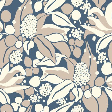 Vektör yaprağı ve doğa temalı illüstrasyon kusursuz tekrarlama deseni