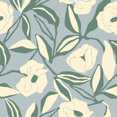 Vector flower and leaf illustration seamless repeat pattern