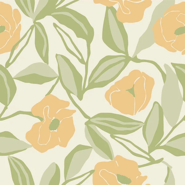 Vector Flower Leaf Illustration Seamless Repeat Pattern — Stockvektor