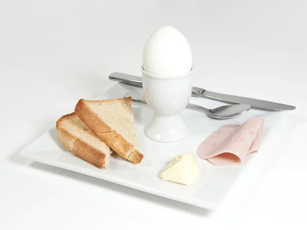 Měkké vařené vejce, šunku a toastem — Stock fotografie