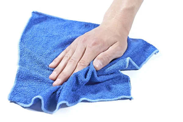 Cleaning surface with a blue cloth — Stock Photo, Image