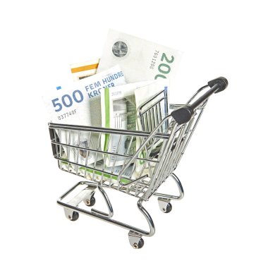 Shopping cart filled with danish bills clipart