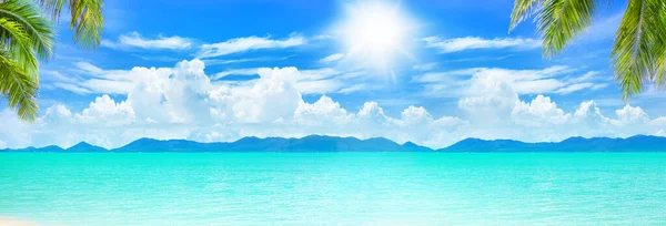 Beautiful Tropical Beach Panorama Exotic Island Panoramic View Turquoise Sea — Stock Photo, Image