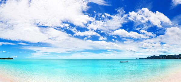 Hermoso Panorama Playa Tropical Laguna Islas Exóticas Barco Agua Mar —  Fotos de Stock