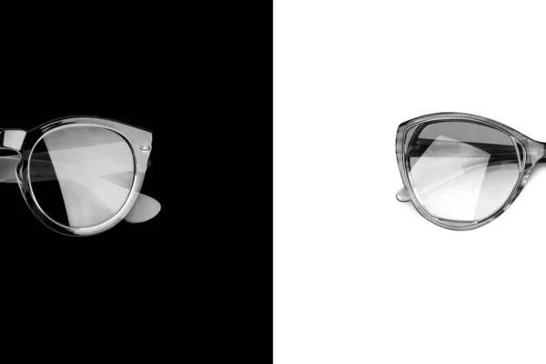 Dois Óculos Sol Preto Branco Fundo Isolado Perto Par Monocromático — Fotografia de Stock
